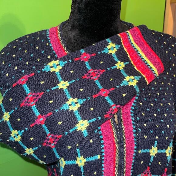 Marsh Landing Granny Knit Cottage Navy Pink Women's Cardigan M Vintage Grandma - Picture 5 of 16